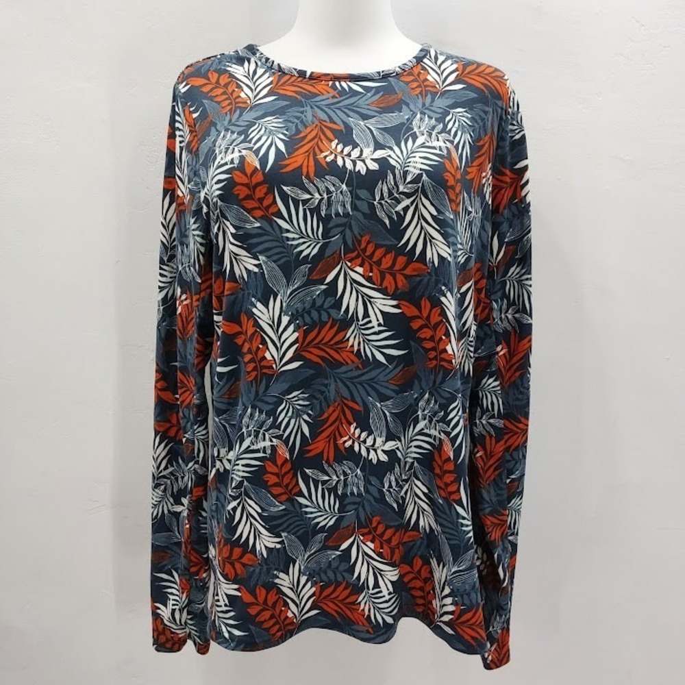 Hang Ten Sun Shirt Women's Medium Tropical Leaf UPF 50+ Blue Orange Long Sleeve